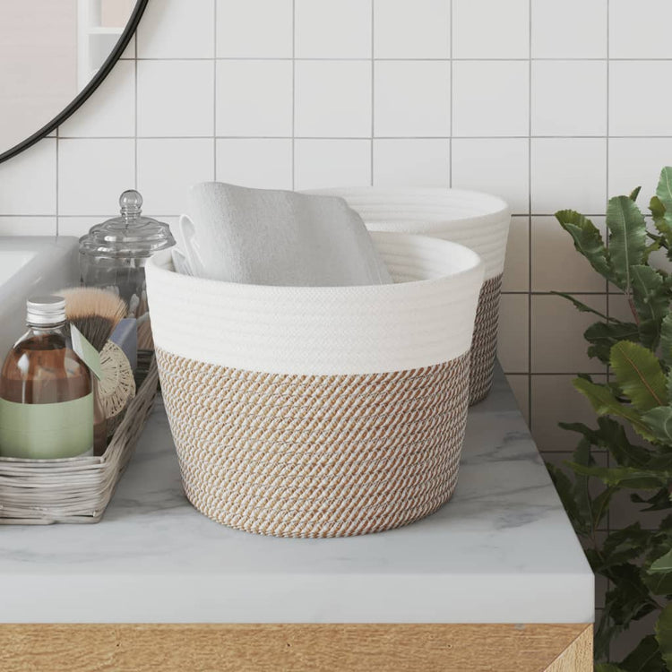 Paniers de rangement Vidaxl 2 STS Ø 24x18 cm Coton brun et blanc