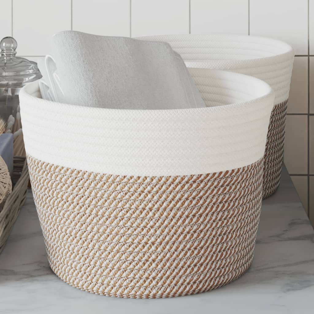 Paniers de rangement Vidaxl 2 STS Ø 24x18 cm Coton brun et blanc