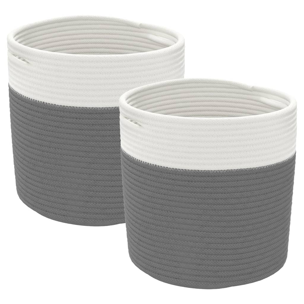 Paniers de rangement Vidaxl 2 STS Ø 28x28 cm Coton gris et blanc