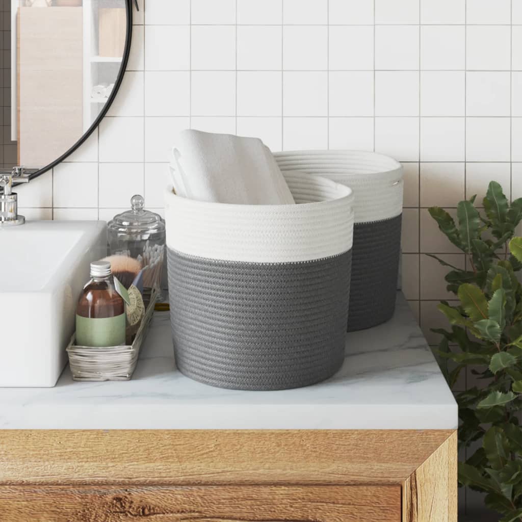 Paniers de rangement Vidaxl 2 STS Ø 28x28 cm Coton gris et blanc
