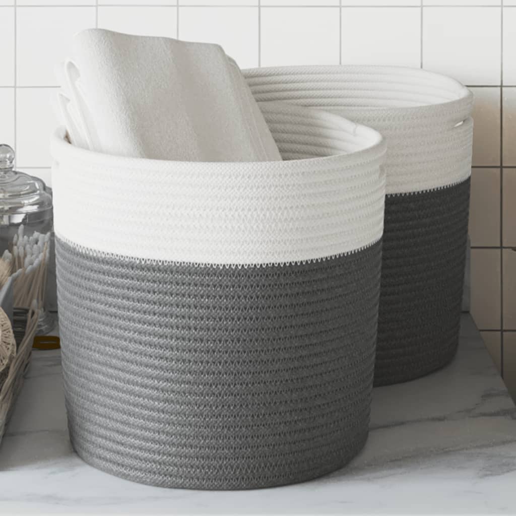 Paniers de rangement Vidaxl 2 STS Ø 28x28 cm Coton gris et blanc