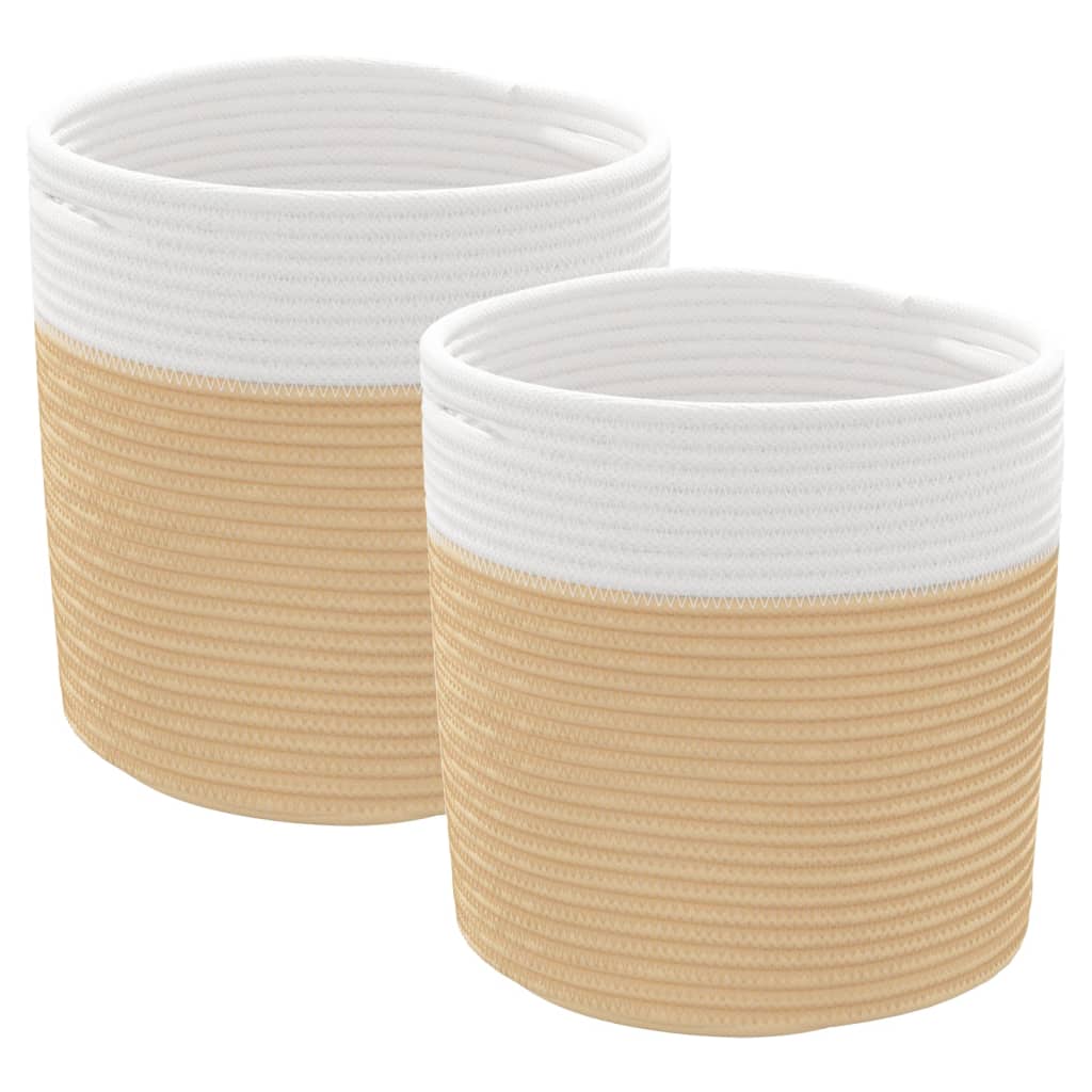 Paniers de rangement Vidaxl 2 STS Ø 28x28 cm Coton beige et blanc
