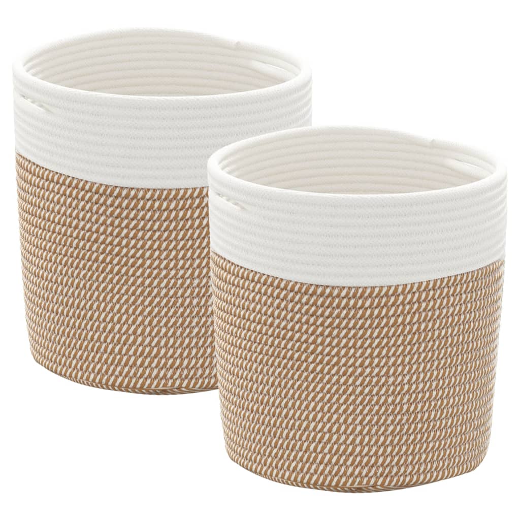 Paniers de rangement Vidaxl 2 STS Ø 28x28 cm Coton brun et blanc