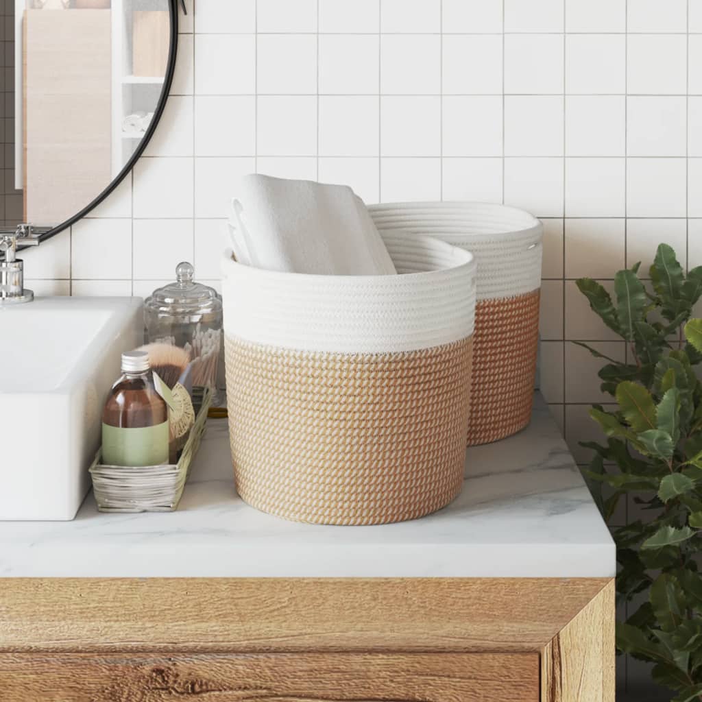 Paniers de rangement Vidaxl 2 STS Ø 28x28 cm Coton brun et blanc