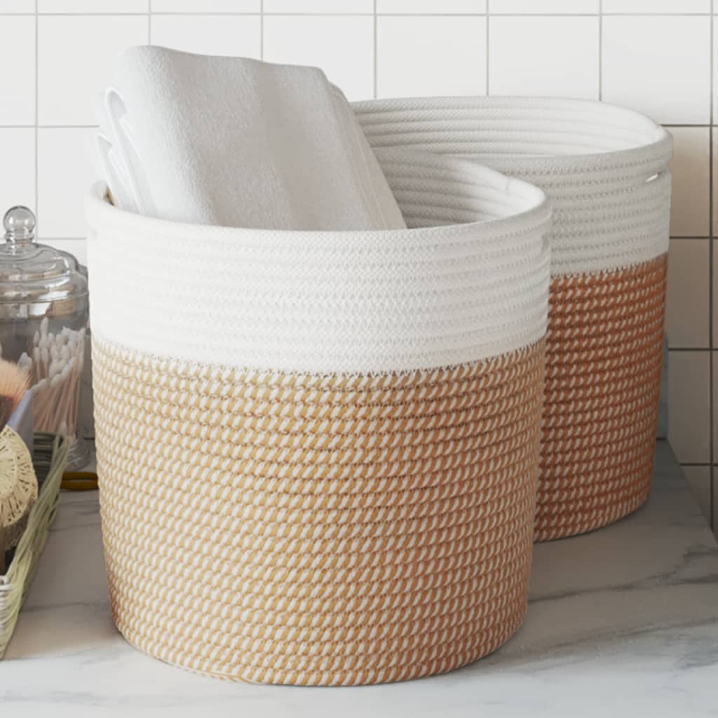 Paniers de rangement Vidaxl 2 STS Ø 28x28 cm Coton brun et blanc