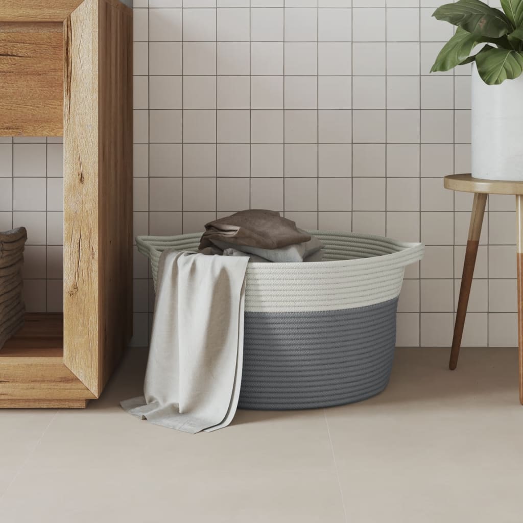 Panier de rangement Vidaxl Ø 40x25 cm Coton gris et blanc