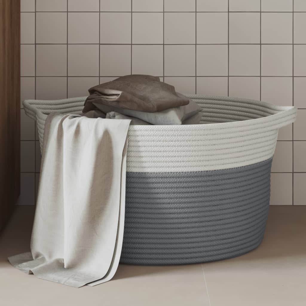 Panier de rangement Vidaxl Ø 40x25 cm Coton gris et blanc