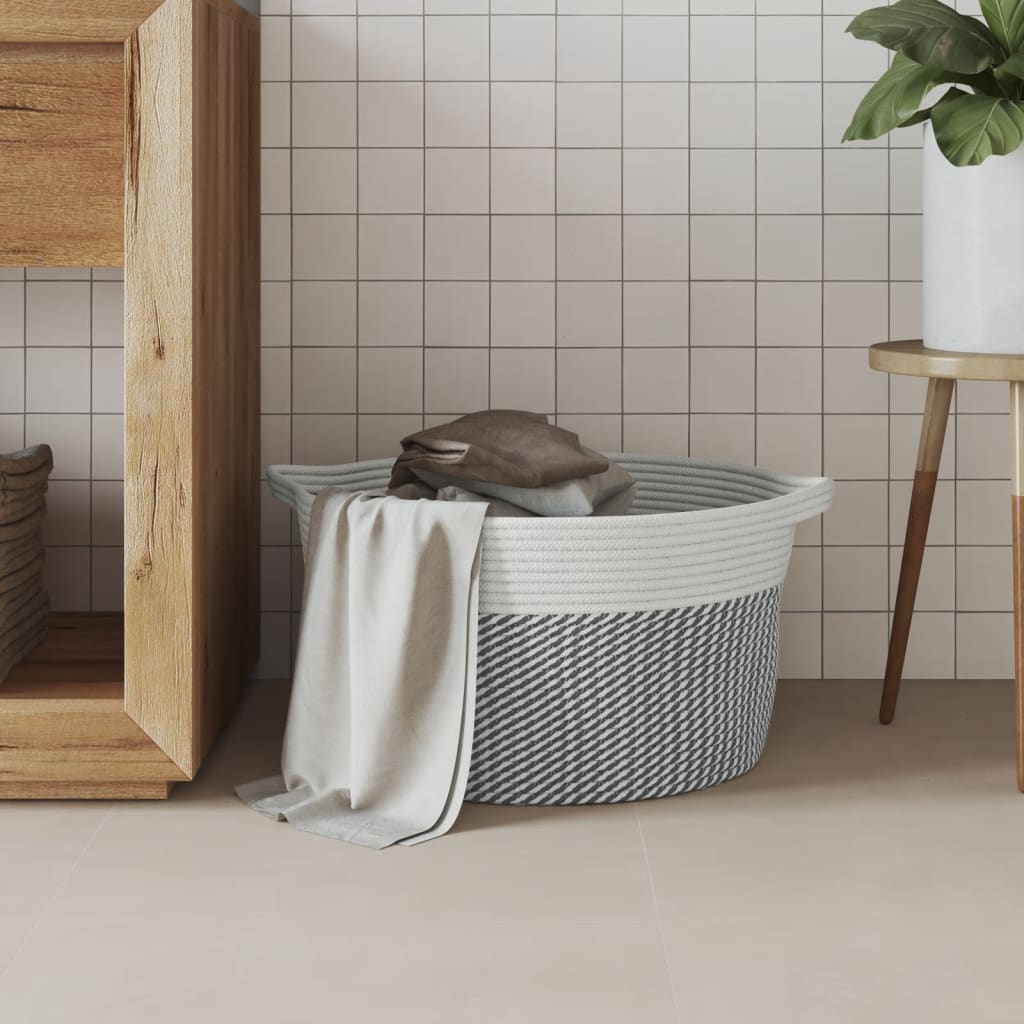 Panier de rangement Vidaxl Ø 40x25 cm Coton gris et blanc