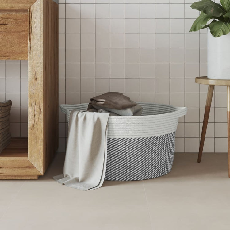 Panier de rangement Vidaxl Ø 40x25 cm Coton gris et blanc