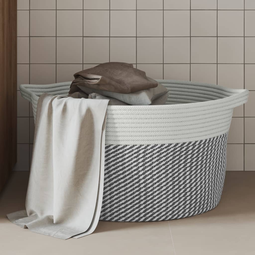 Panier de rangement Vidaxl Ø 40x25 cm Coton gris et blanc