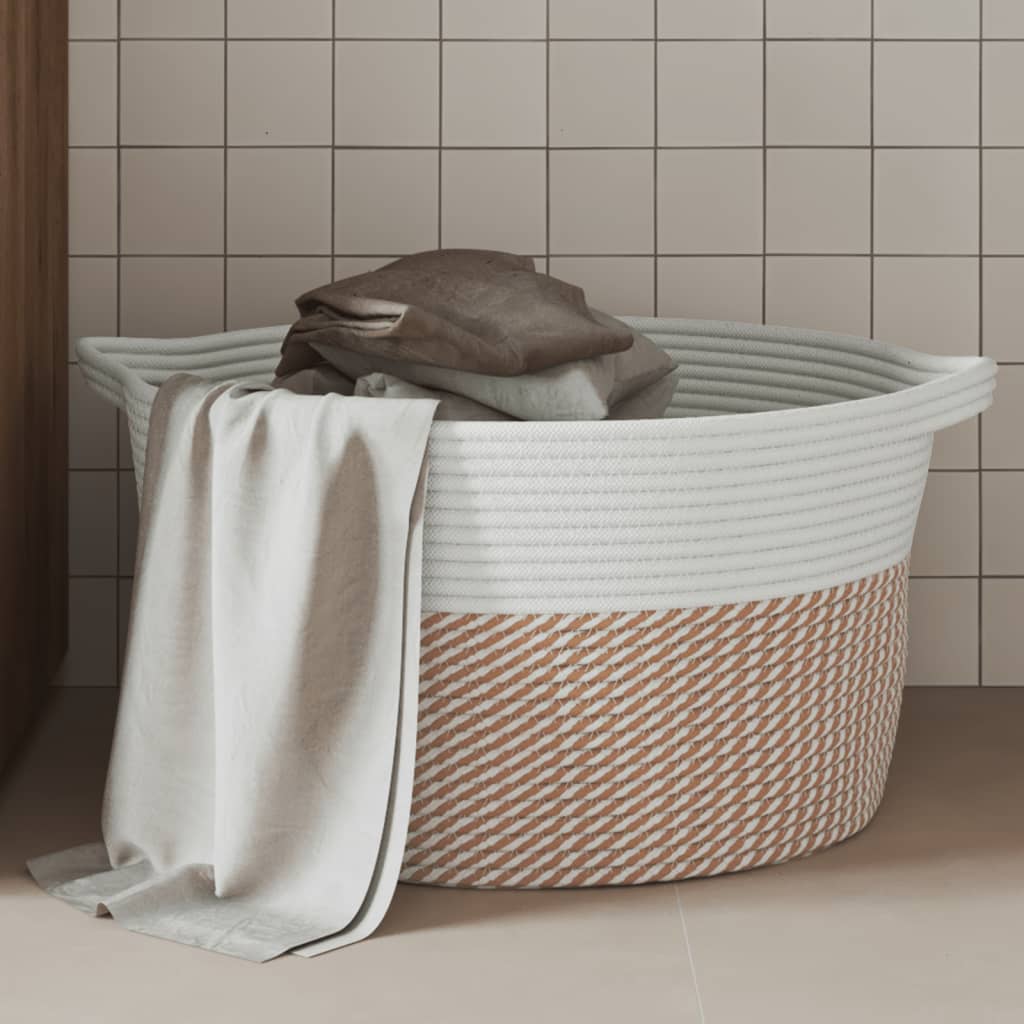 Panier de rangement Vidaxl Ø 40x25 cm Coton brun et blanc