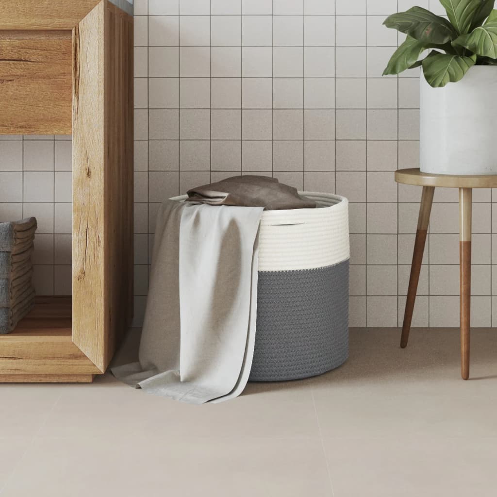 Panier de rangement Vidaxl Ø 40x35 cm Coton gris et blanc