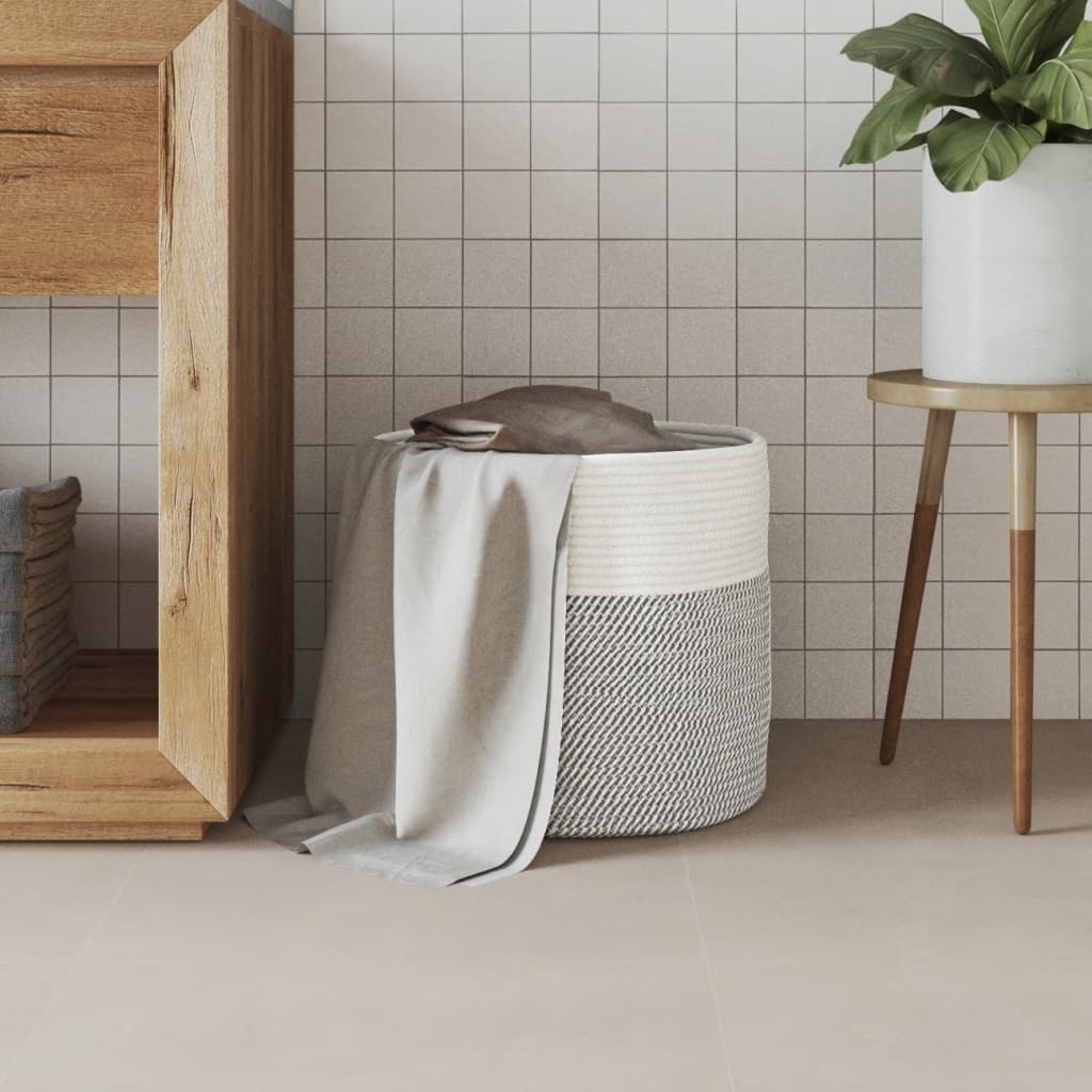 Panier de rangement Vidaxl Ø 40x35 cm Coton gris et blanc