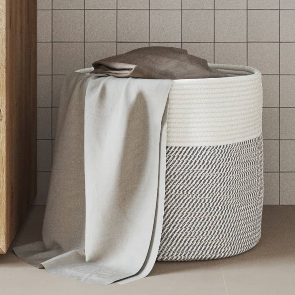 Panier de rangement Vidaxl Ø 40x35 cm Coton gris et blanc