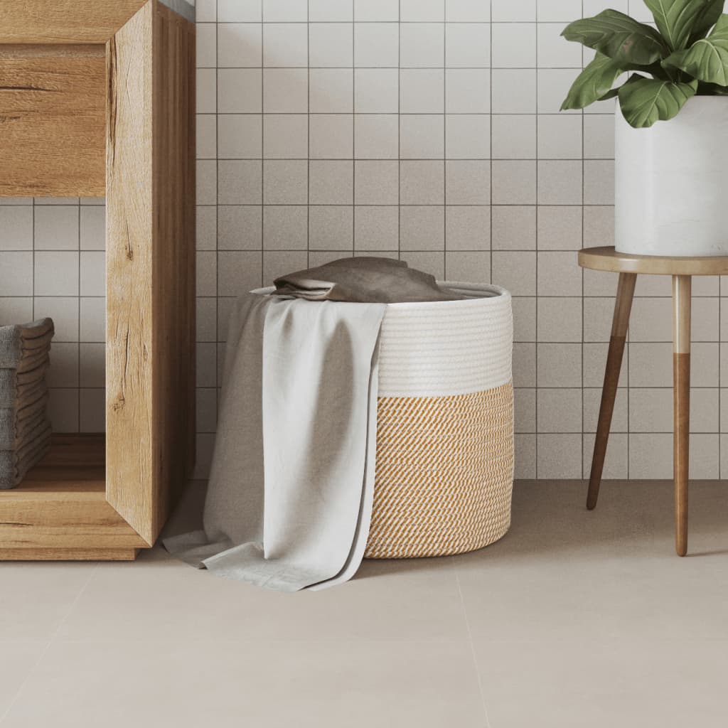 Panier de rangement Vidaxl Ø 40x35 cm Coton brun et blanc