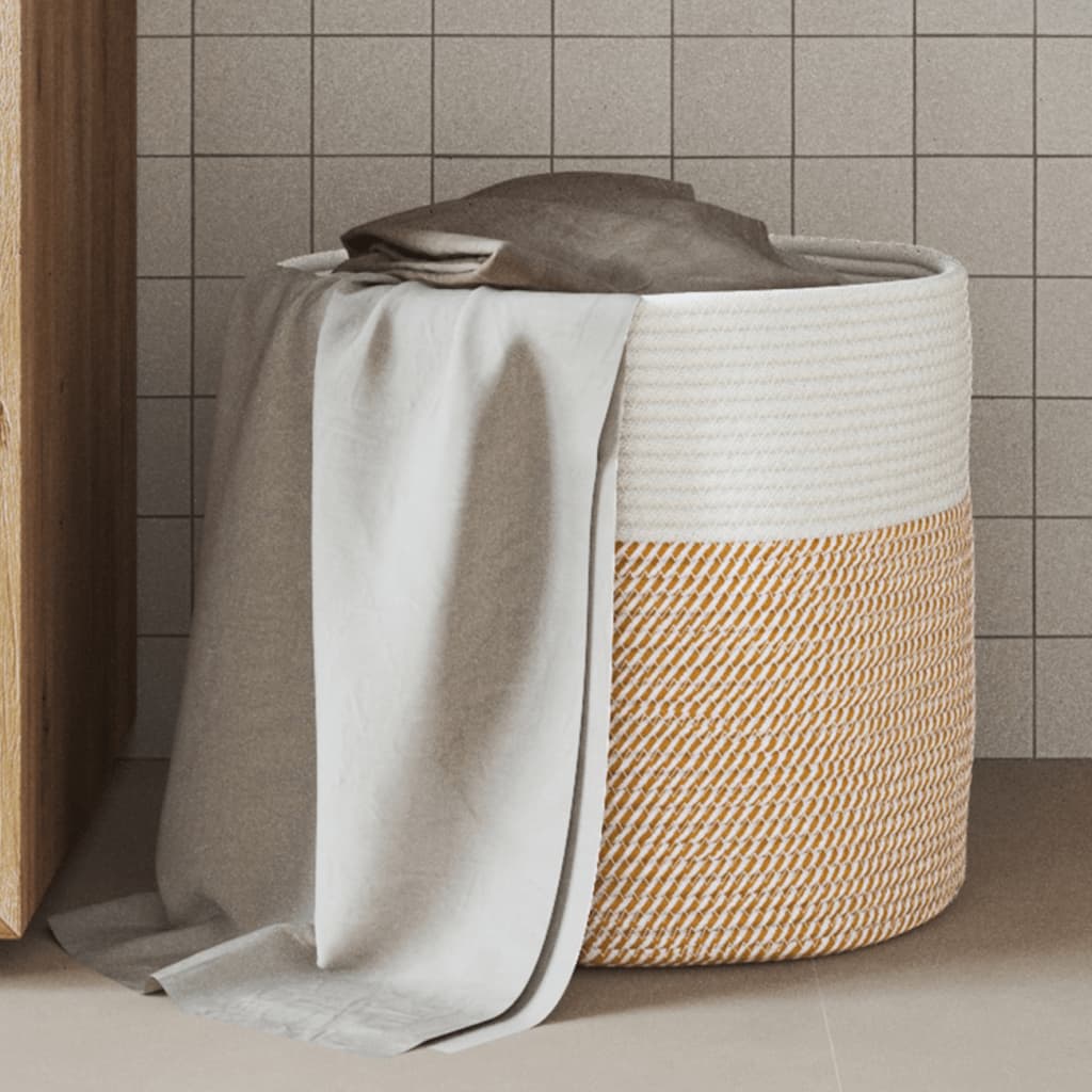 Panier de rangement Vidaxl Ø 40x35 cm Coton brun et blanc