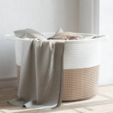 Panier à laverie Vidaxl Ø 55x36 cm Coton brun et blanc - afbeelding 1