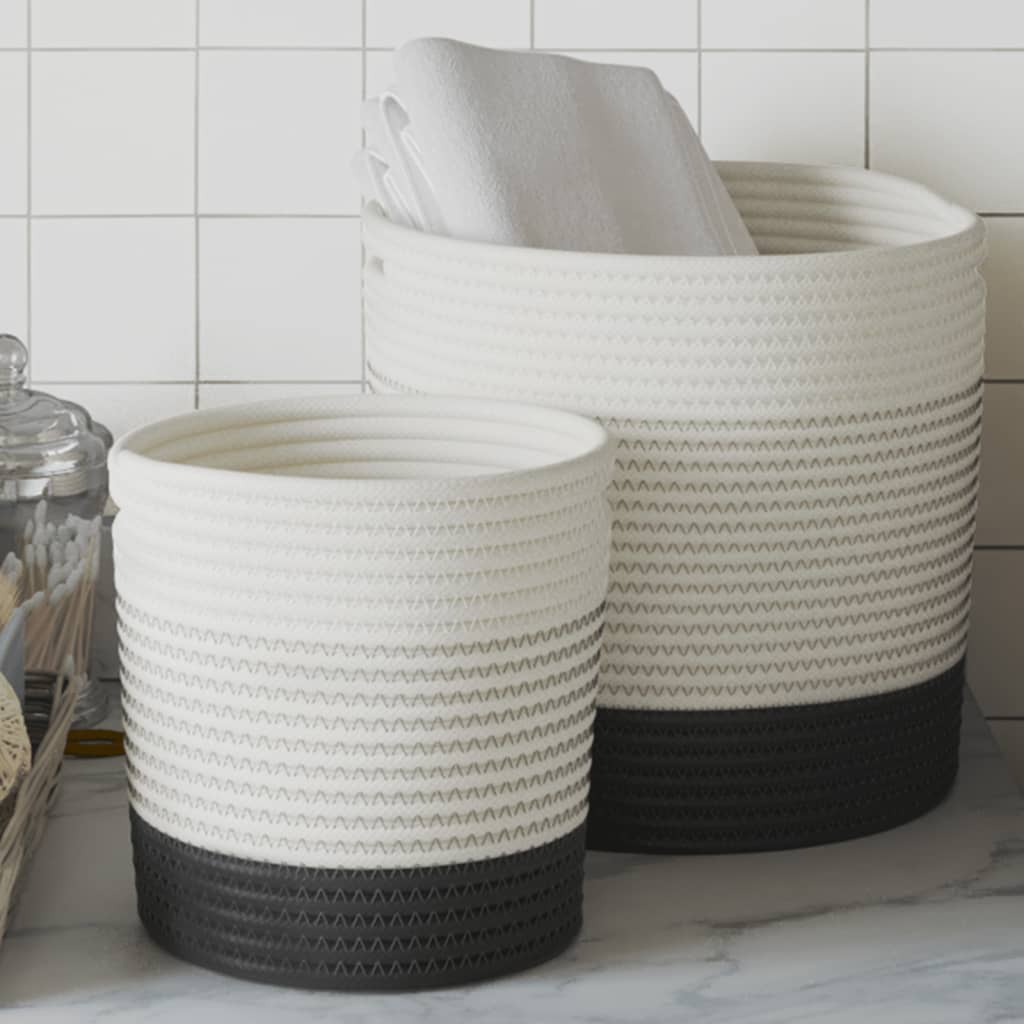 Paniers de rangement vidaxl 2 St Cotton White et noir