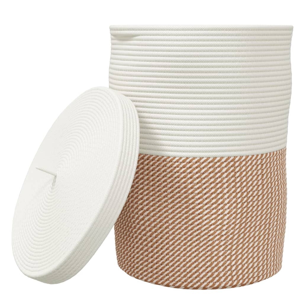 Vidaxx panier de rangement avec couvercle ø 37x50 cm coton marron et blanc