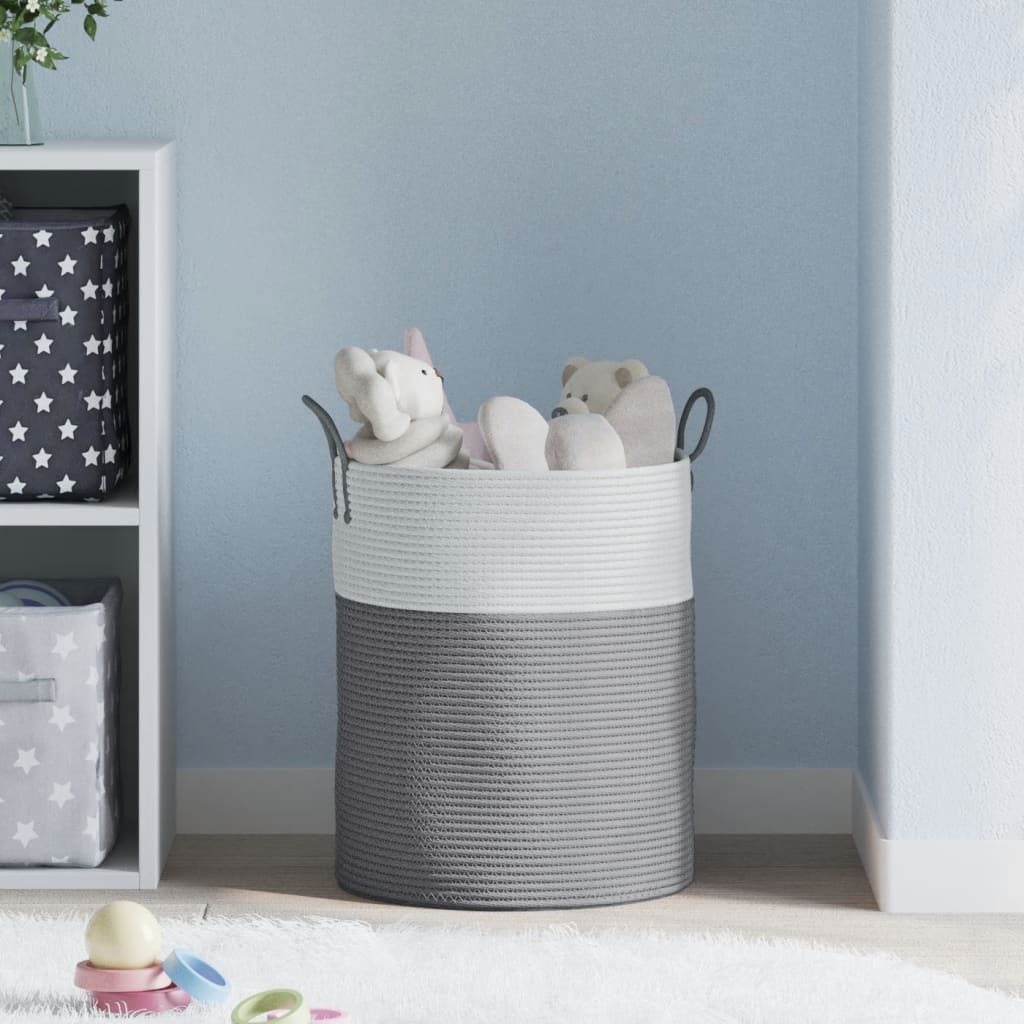 Panier de rangement Vidaxl Ø 38x46 cm Coton gris et blanc