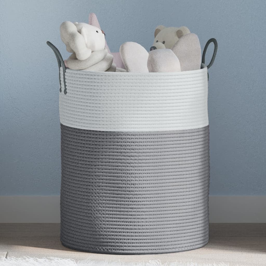Panier de rangement Vidaxl Ø 38x46 cm Coton gris et blanc