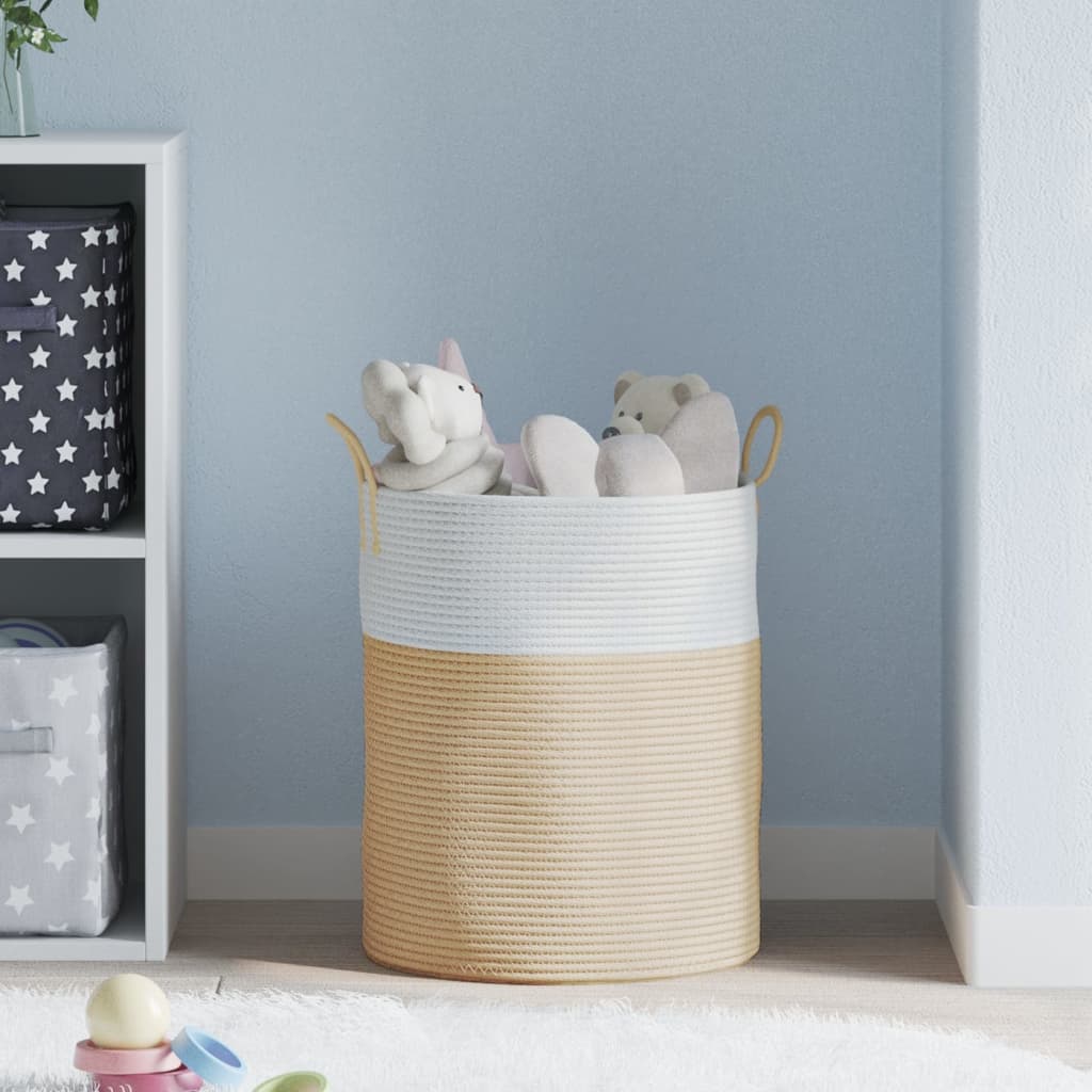 Panier de rangement Vidaxl Ø 38x46 cm Coton beige et blanc