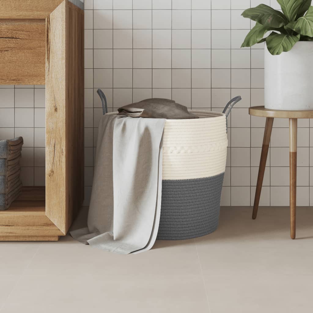 Panier de rangement Vidaxl Ø 43x38 cm Coton gris et blanc