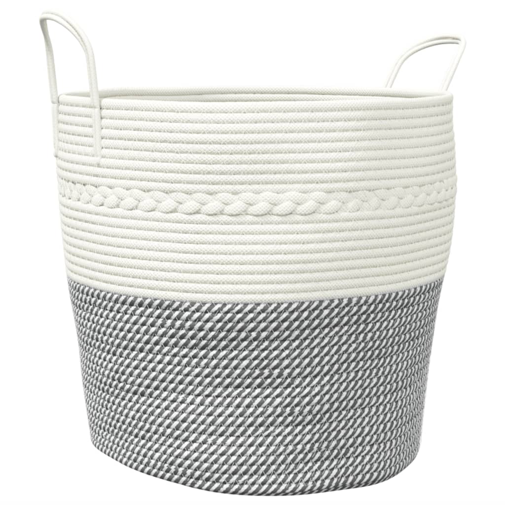 Panier de rangement Vidaxl Ø 43x38 cm Coton gris et blanc