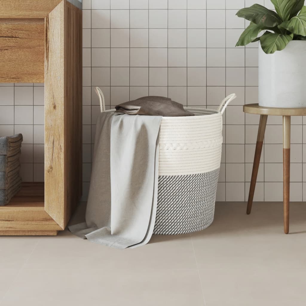 Panier de rangement Vidaxl Ø 43x38 cm Coton gris et blanc