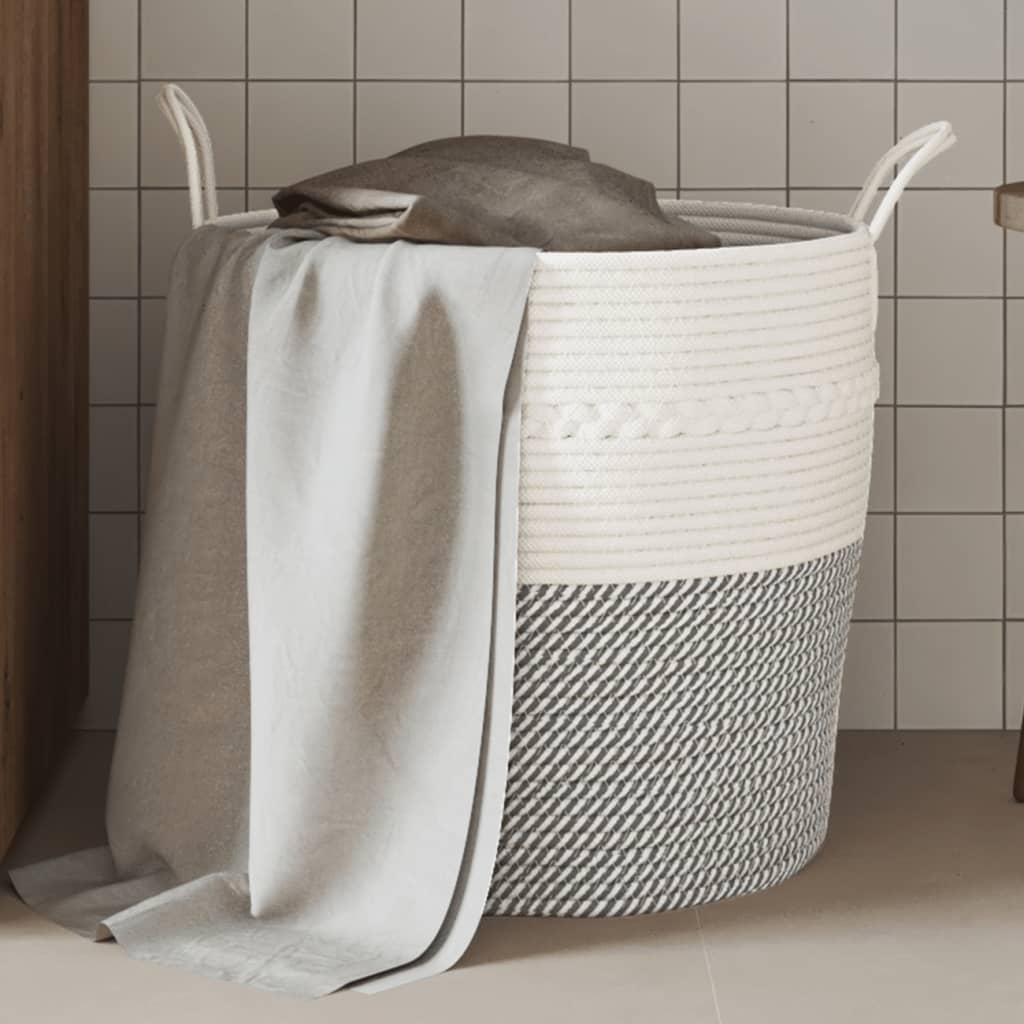 Panier de rangement Vidaxl Ø 43x38 cm Coton gris et blanc