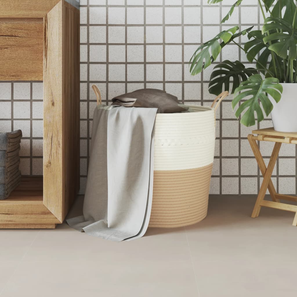 Panier de rangement Vidaxl Ø 43x38 cm Coton beige et blanc