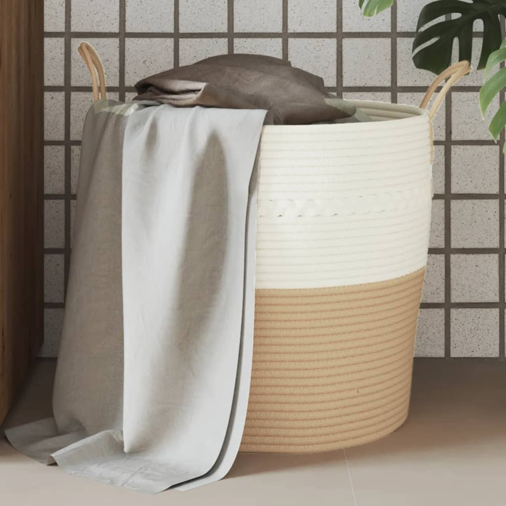 Panier de rangement Vidaxl Ø 43x38 cm Coton beige et blanc