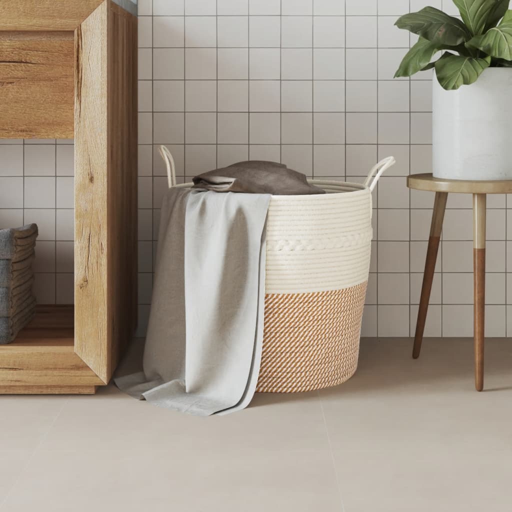 Panier de rangement Vidaxl Ø 43x38 cm Coton brun et blanc