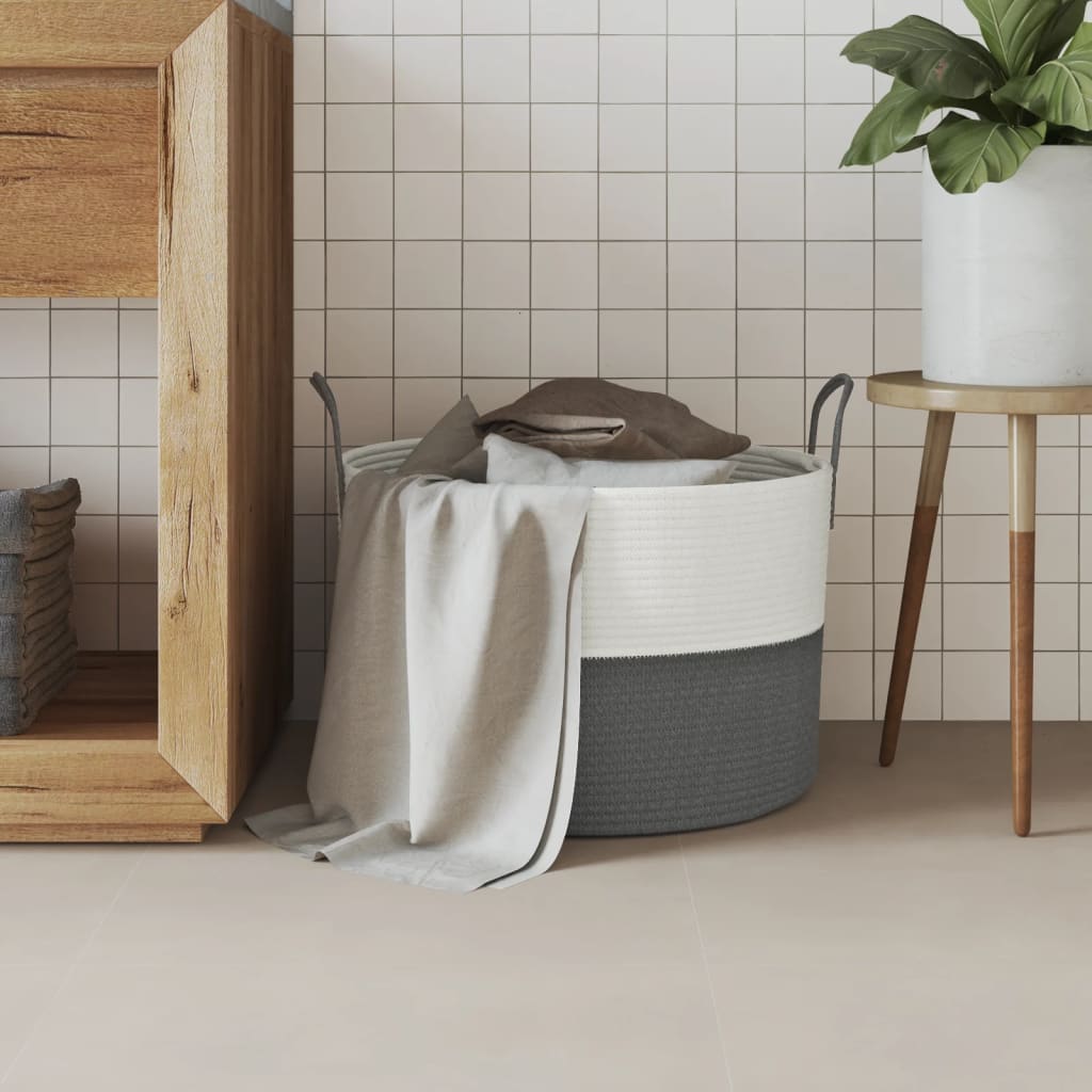 Panier de rangement Vidaxl Ø 51x33 cm Coton gris et blanc
