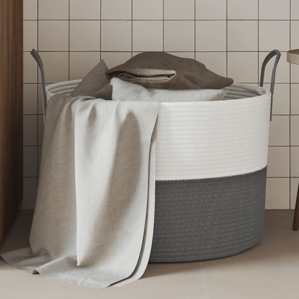 Panier de rangement Vidaxl Ø 51x33 cm Coton gris et blanc