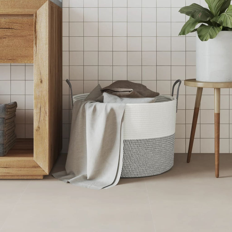 Panier de rangement Vidaxl Ø 51x33 cm Coton gris et blanc