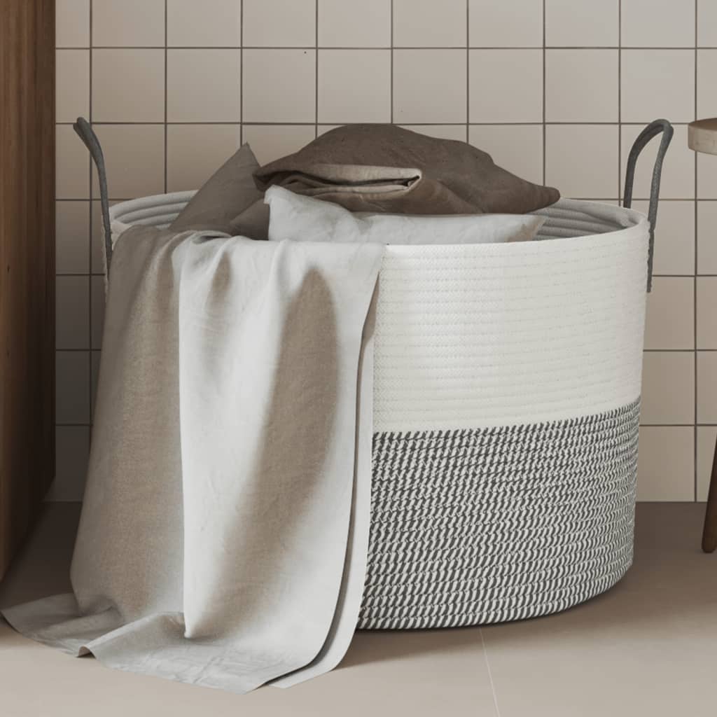 Panier de rangement Vidaxl Ø 51x33 cm Coton gris et blanc