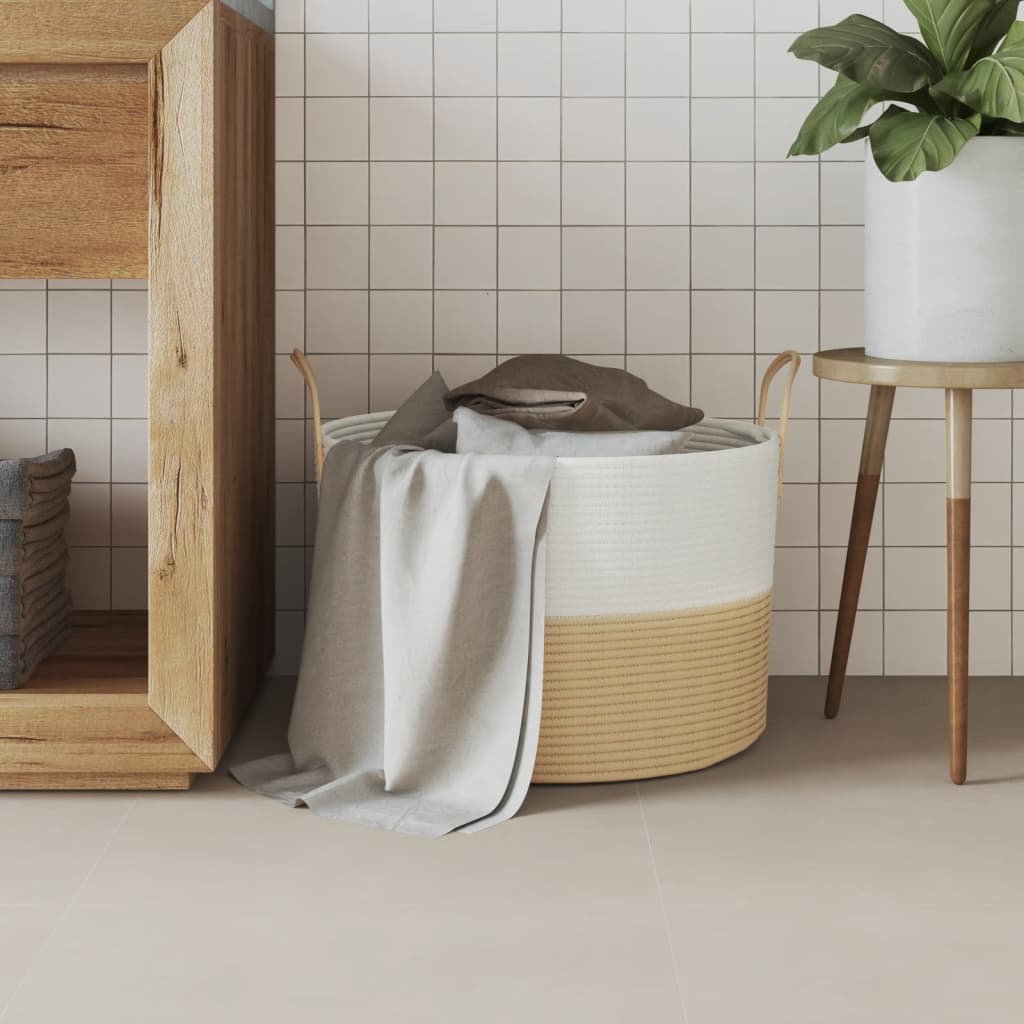 Panier de rangement Vidaxl Ø 51x33 cm Coton beige et blanc