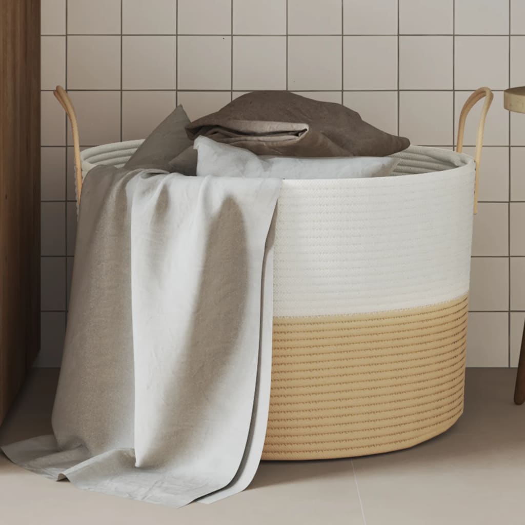 Panier de rangement Vidaxl Ø 51x33 cm Coton beige et blanc