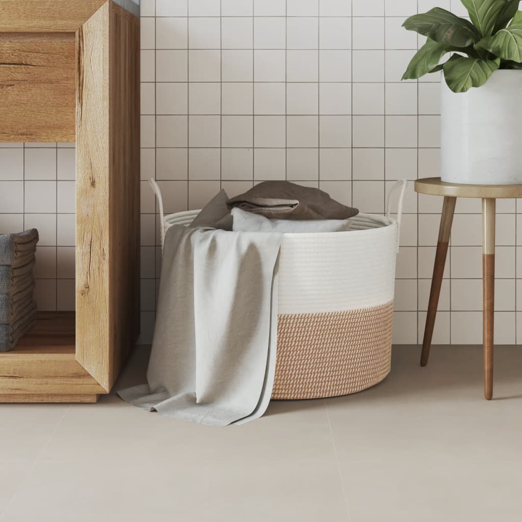 Panier de rangement Vidaxl Ø 51x33 cm Coton brun et blanc