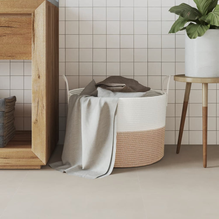 Panier de rangement Vidaxl Ø 51x33 cm Coton brun et blanc