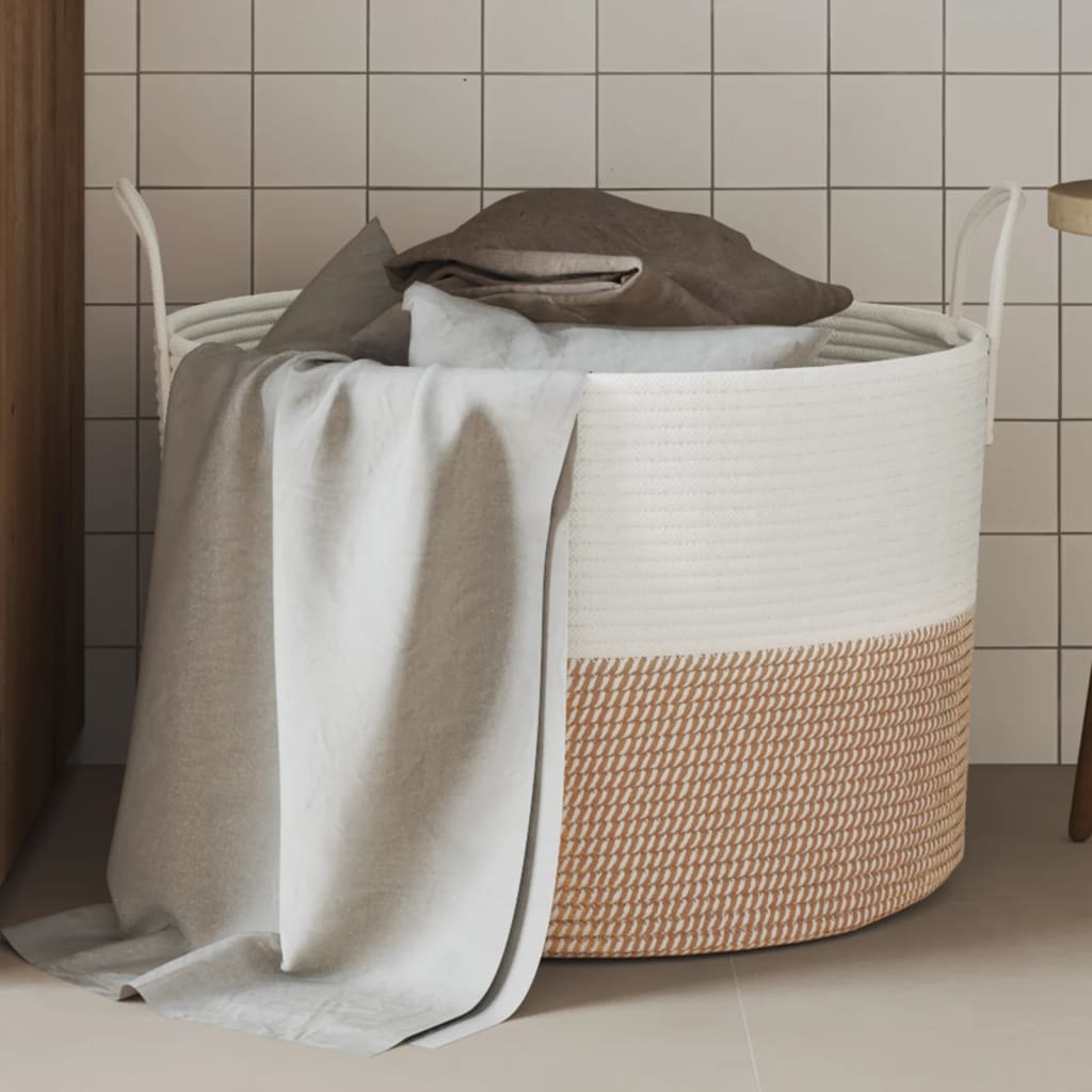 Panier de rangement Vidaxl Ø 51x33 cm Coton brun et blanc
