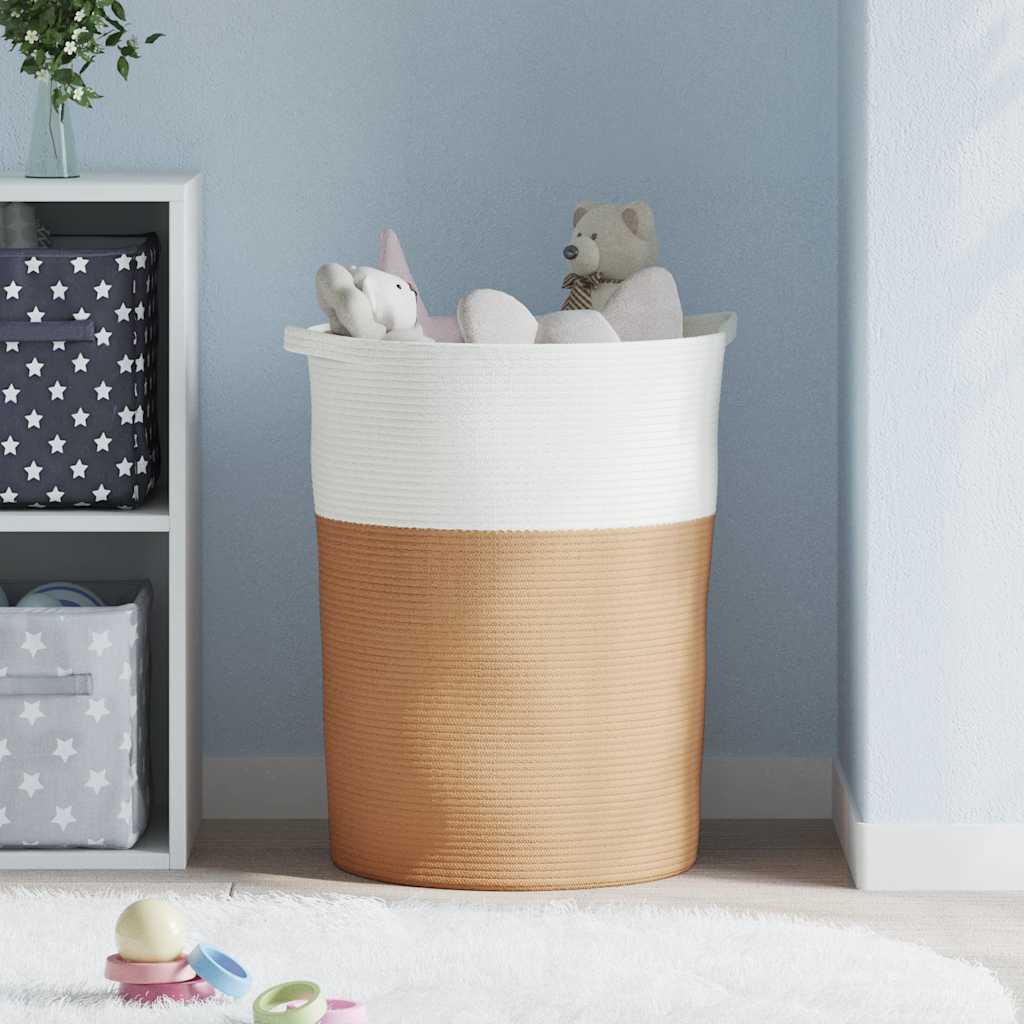 Panier de rangement Vidaxl Ø 49x65 cm Coton brun et blanc
