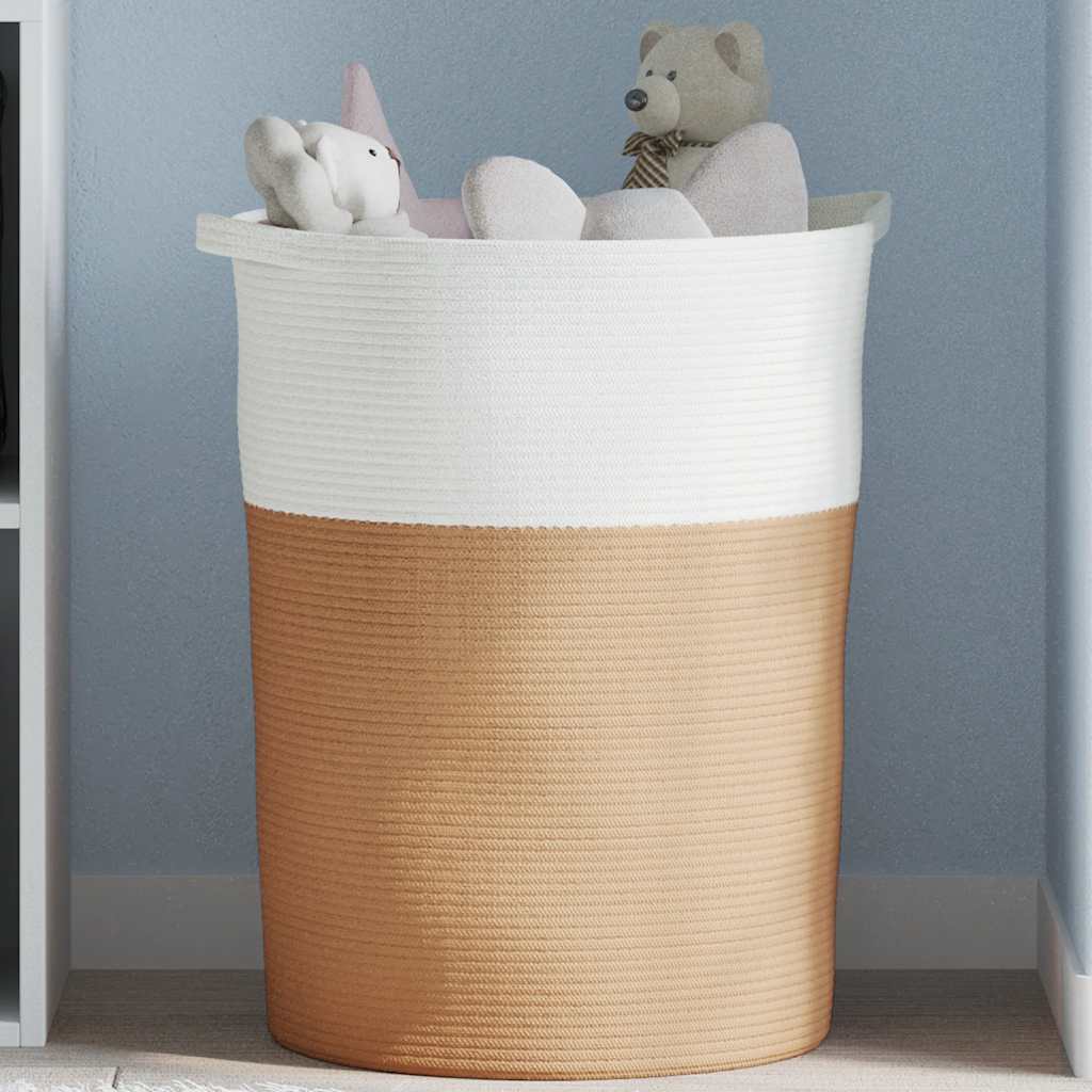 Panier de rangement Vidaxl Ø 49x65 cm Coton brun et blanc