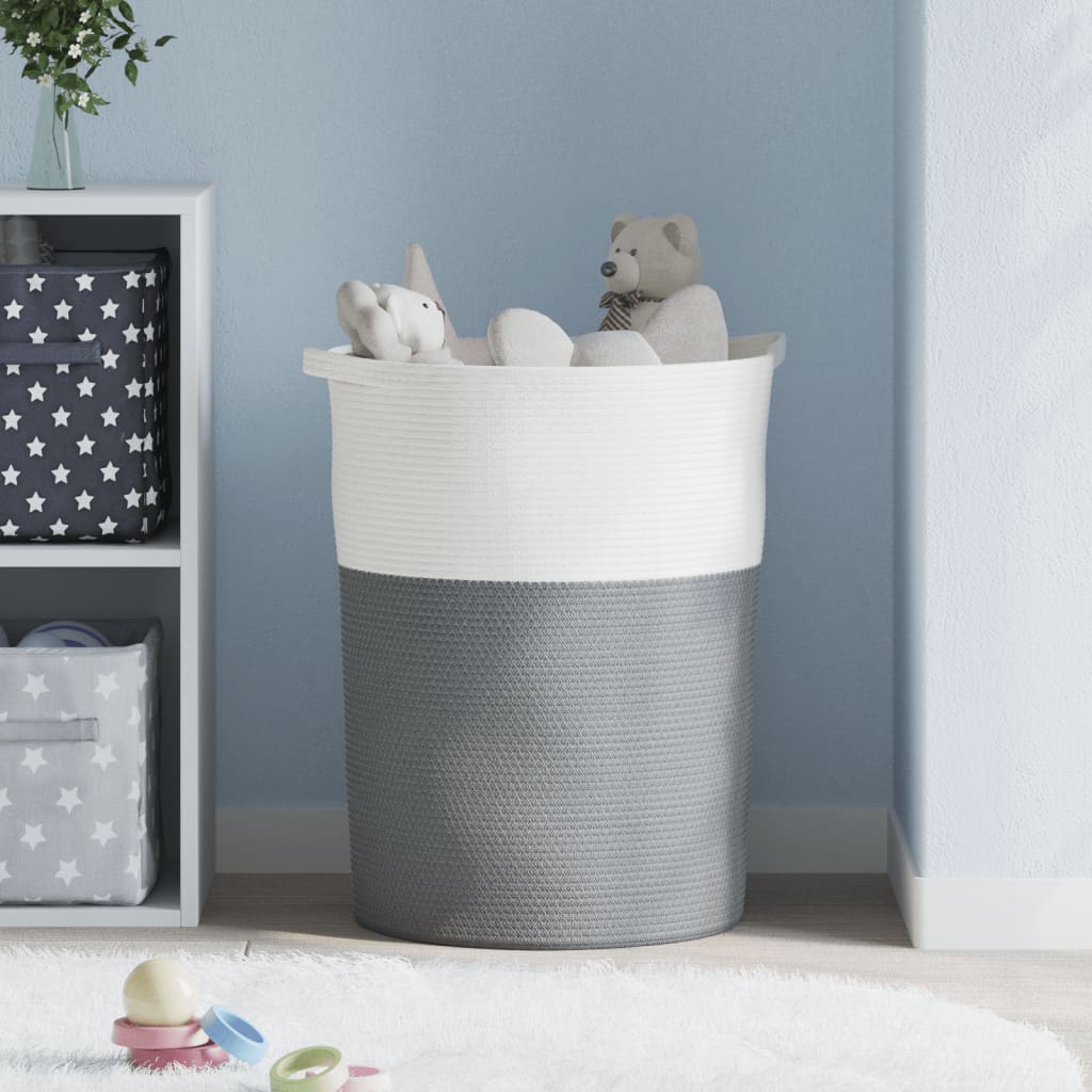 Panier de rangement Vidaxl Ø 49x65 cm Coton gris et blanc