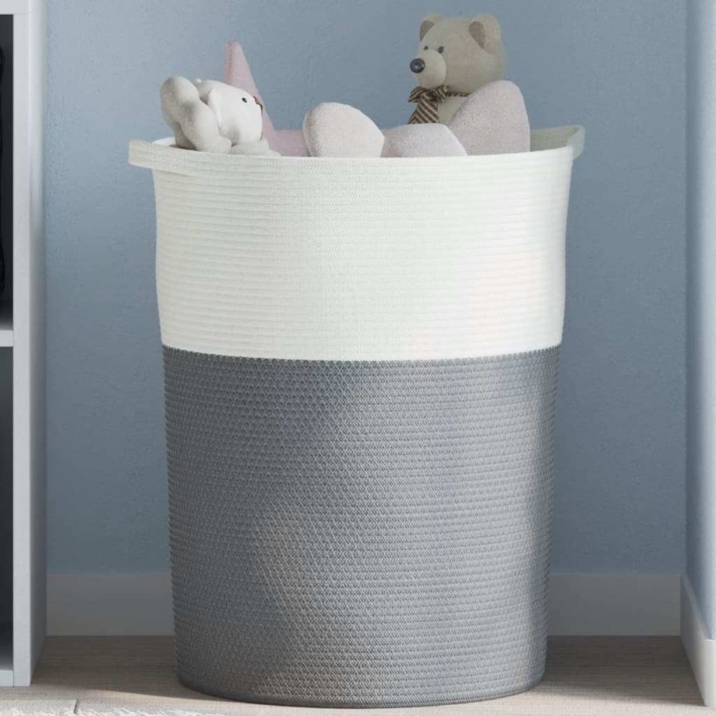 Panier de rangement Vidaxl Ø 49x65 cm Coton gris et blanc