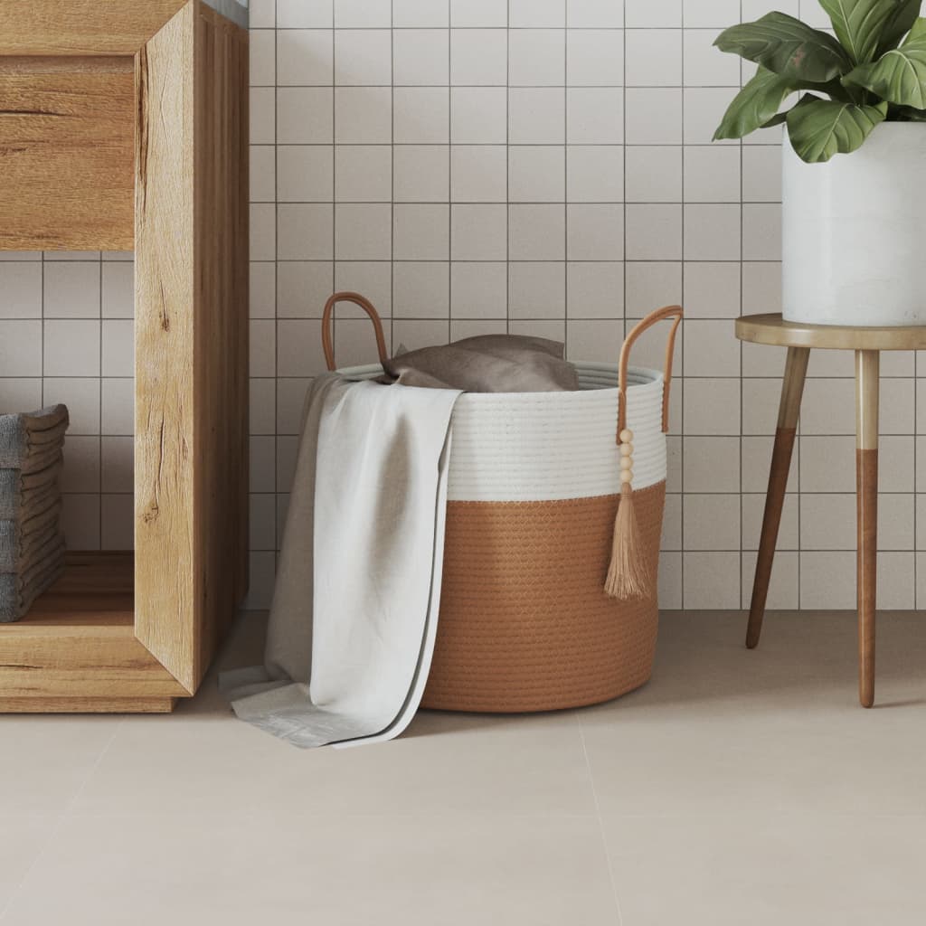 Panier de rangement Vidaxl Ø 40x35 cm Coton brun et blanc