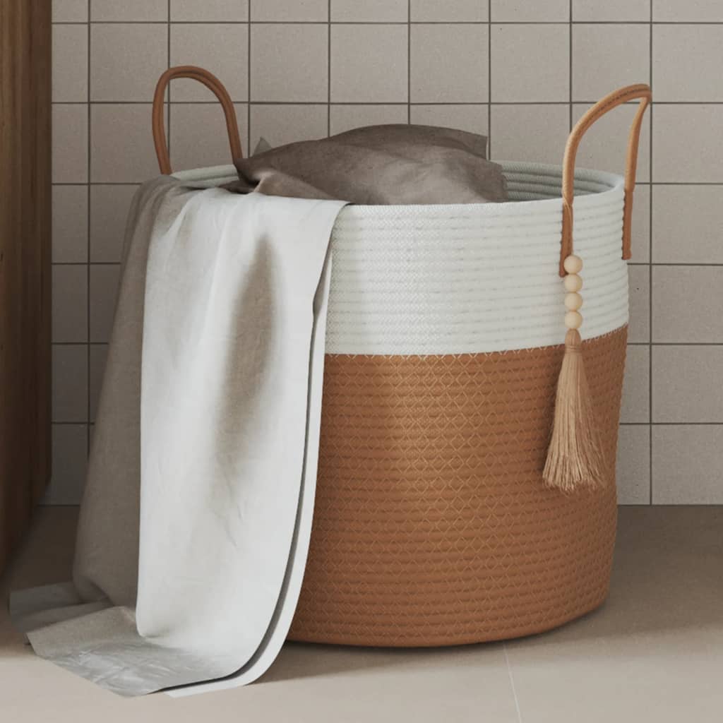 Panier de rangement Vidaxl Ø 40x35 cm Coton brun et blanc