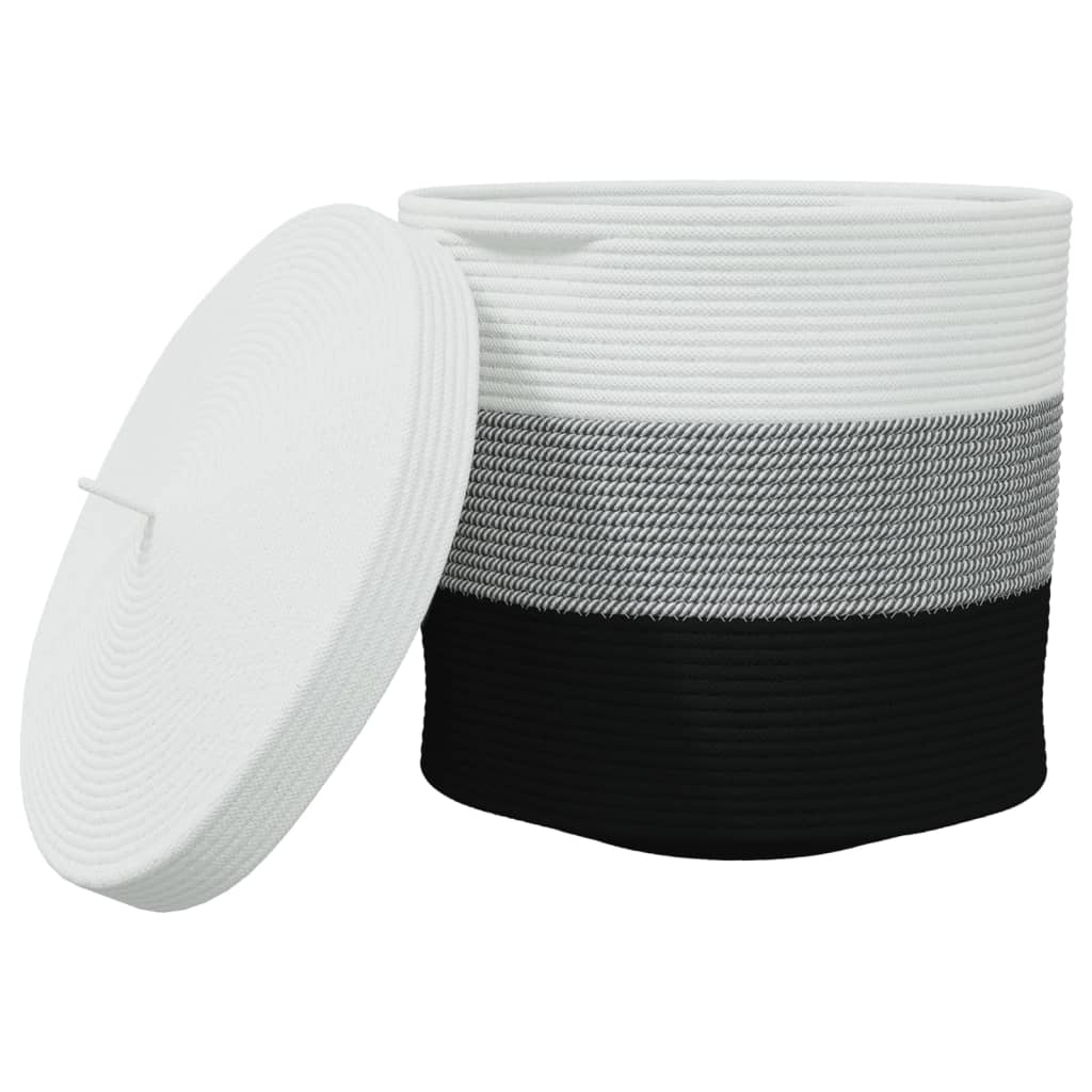 Panier de rangement Vidaxl avec couvercle Ø 40x35 cm Coton blanc et noir