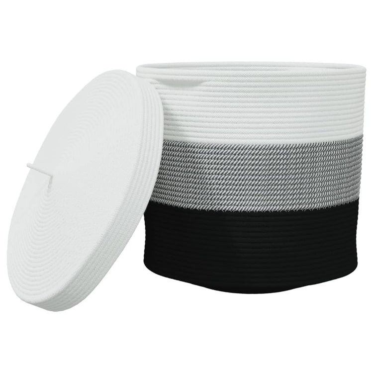 Panier de rangement Vidaxl avec couvercle Ø 40x35 cm Coton blanc et noir